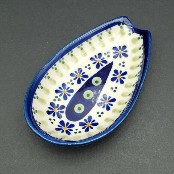 Polish Pottery Spoon Rest Mosaic Flower Floral Peacock Flowering Peacock - Picture 2 of 5